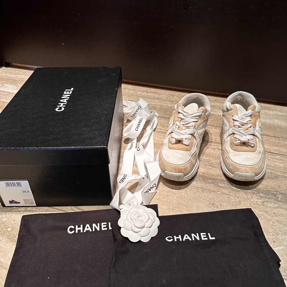 CHANEL Beige and White Women's Sneakers